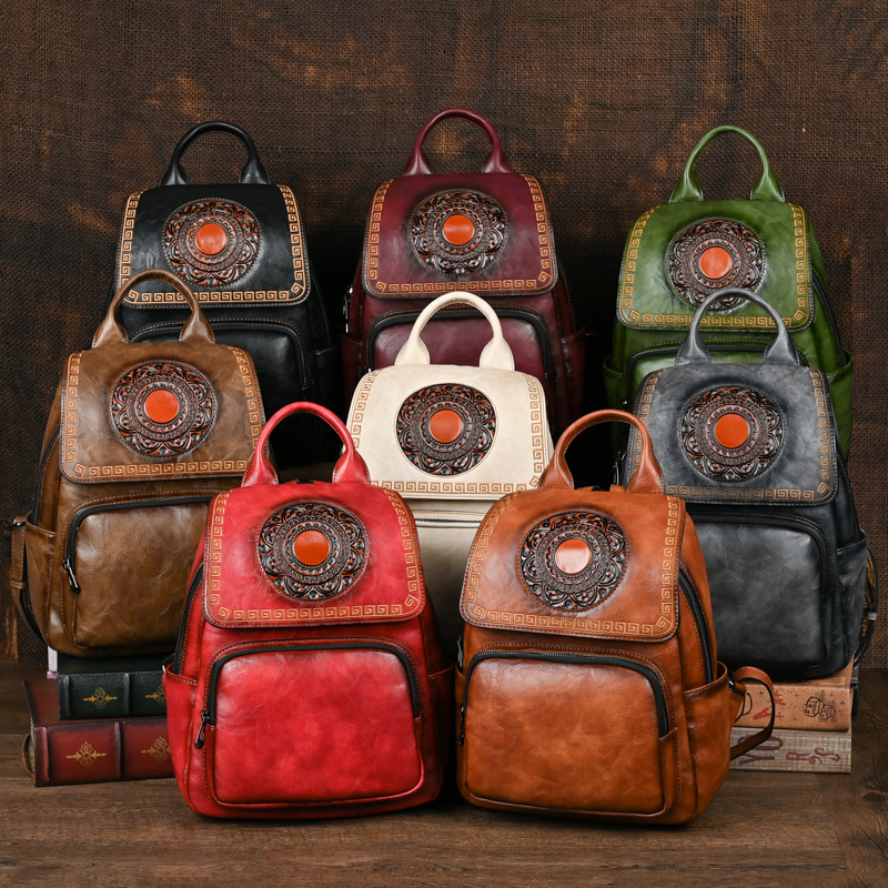 حقيبة ظهر جلدية نسائية يدوية ا - مراجعة Leather Backpack Vintage وسعره