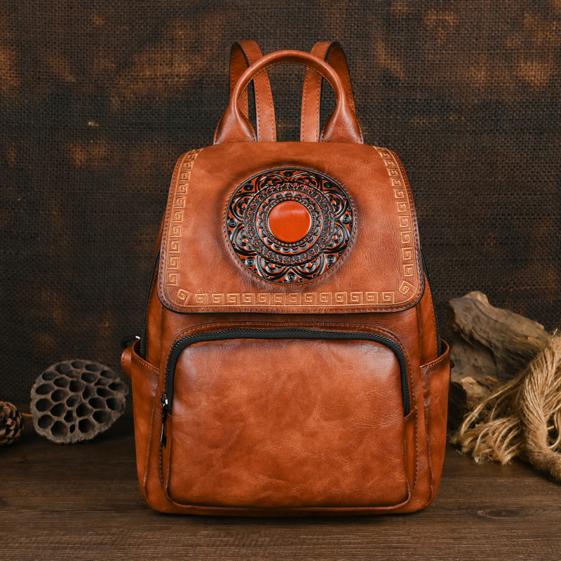 حقيبة ظهر جلدية نسائية يدوية ا - مراجعة Leather Backpack Vintage وسعره
