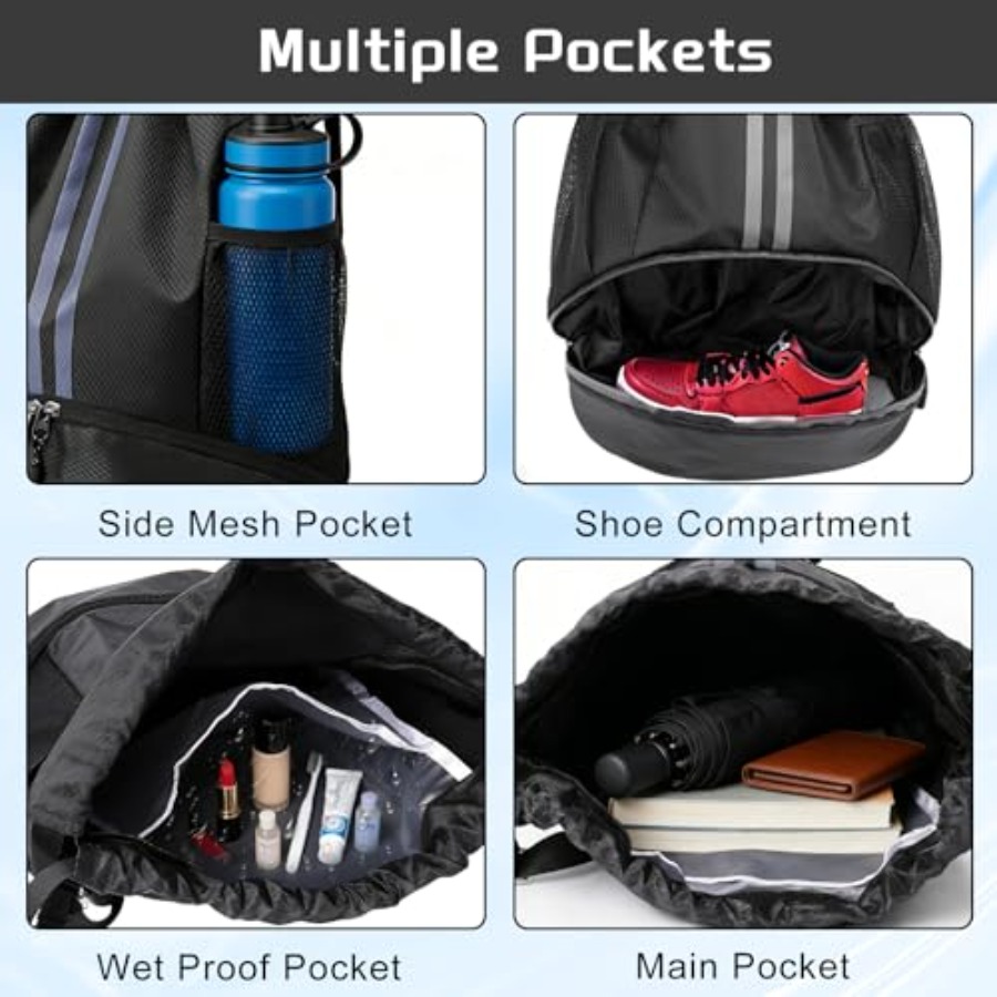 حقيبة ظهر رياضية برباط مع جيب  - مراجعة Drawstring Gym Bag وسعره